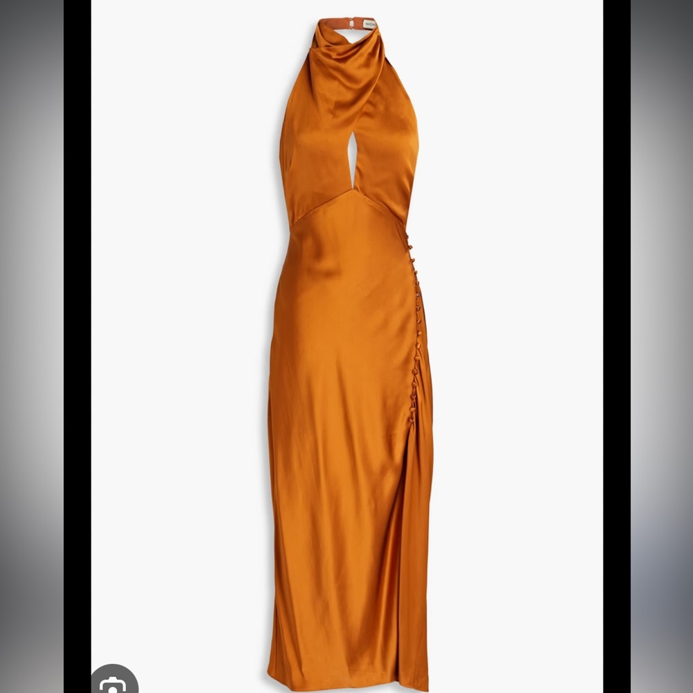 NICHOLAS • Aline silk-satin halterneck midi • Size US 0 • Like New (worn once)